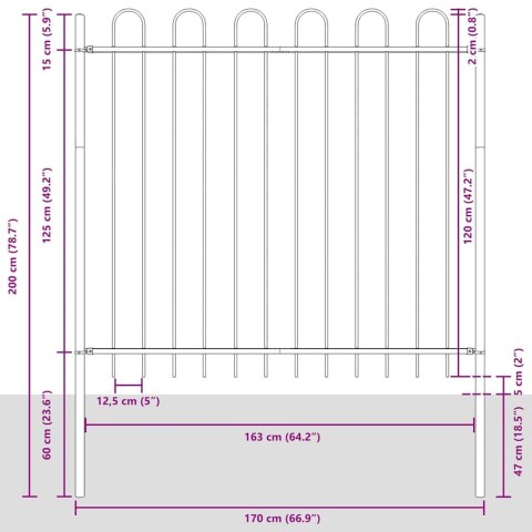 Biała Płot Ogrodowy z Łukiem Górnym - 8,5x1,5 m, Stal