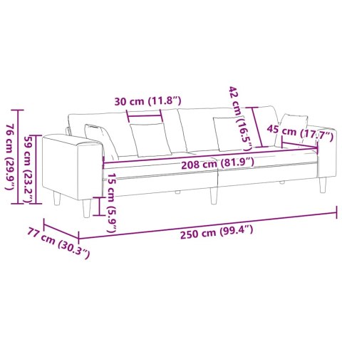 Sofa welurowa z poduszką Różowy 209 cm Aksamit