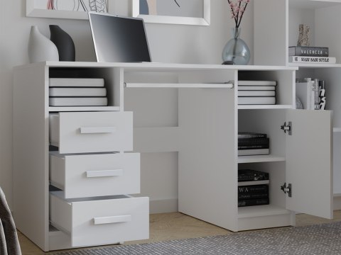 BIURKO DELTA BIAŁE 120 Cm 3 Szuflady Szafka Półki Do Biura Pokoju Na Laptop