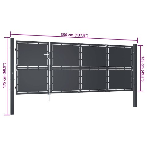 Brama ogrodzeniowa, stalowa, 350 x 125 cm, antracytowa
