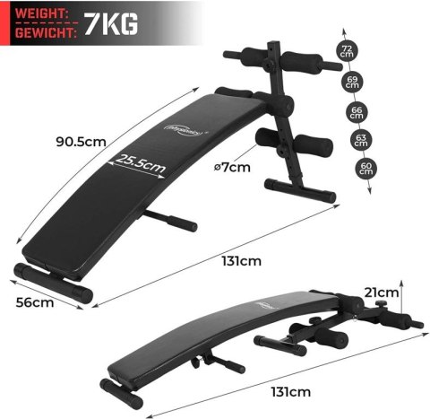 Ławka treningowa pochylona Physionics - czarna