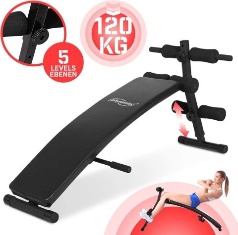 Ławka treningowa pochylona Physionics - czarna