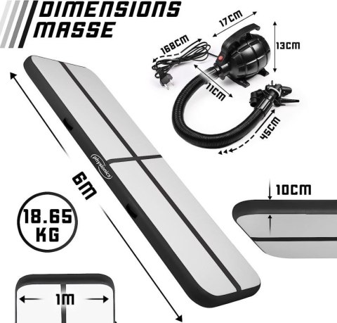 Physionics Airtrack Nadmuchiwana mata, 3 m, czarna