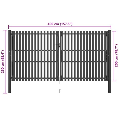 Brama ogrodzeniowa, stalowa, 4 x 2,5 m, antracytowa