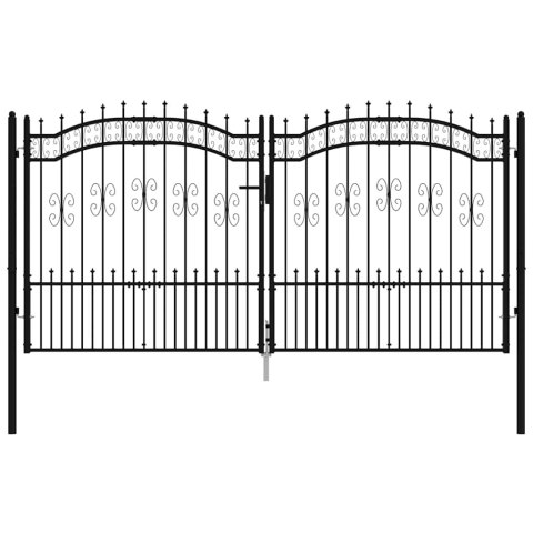 Brama ogrodzeniowa z włócznią, czarna, 305x150 cm, malowana proszkowo, stal