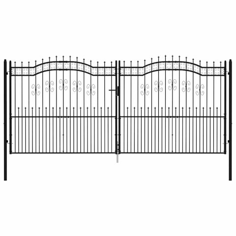 Brama ogrodzeniowa z włócznią, czarna, 406x175 cm, malowana proszkowo, stal