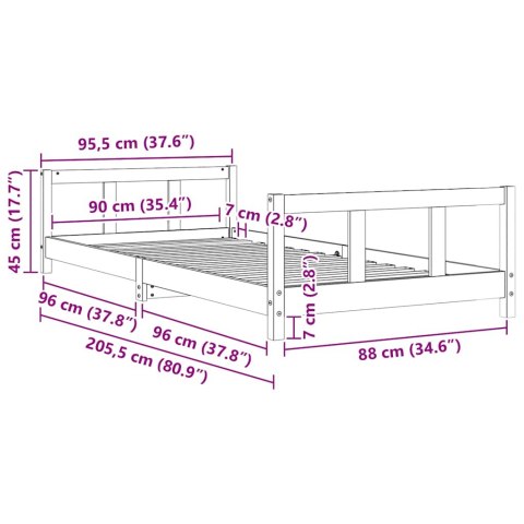 Rama łóżka dla dzieci, 90x200 cm, drewno sosnowe