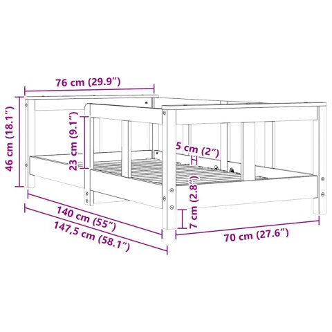 Rama łóżka dziecięcego, 70x140 cm, drewno sosnowe