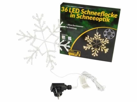 Świąteczna LED dekoracja - płatek śniegu, 30 cm, ciepła biel