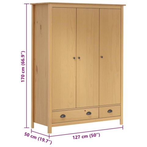 Szafa 3-drzwiowa Hill, 127x50x170 cm, lita sosna