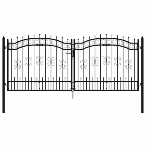 Brama ogrodzeniowa z włócznią, czarna, 305x125 cm, malowana proszkowo, stal