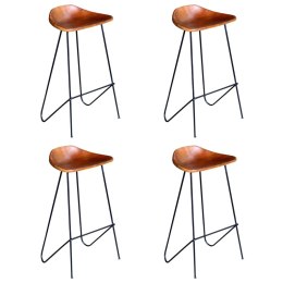 Krzesła barowe, 4 szt., prawdziwa skóra, brązowe