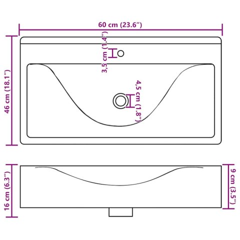 Luksusowa umywalka prostokątna z otworem na kran, biała