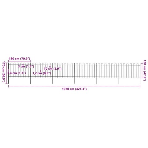 Ogrodzenie ogrodowe z obręczą stalową 1070x120 cm, czarne