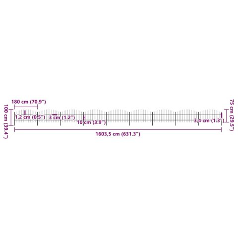 Ogrodzenie ogrodowe z włócznią, stalowe, 1603,5x100 cm, czarne