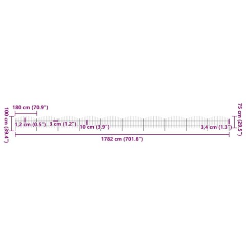 Ogrodzenie ogrodowe z włócznią, stalowe, 1781,5 x 100 cm, czarne