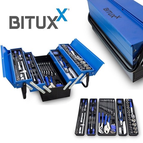 Skrzynka narzędziowa otwierana kolor niebieski 85 elementów Bituxx