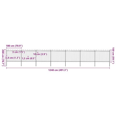Ogrodzenie ogrodowe z obręczą stalową 1248x150 cm, czarne