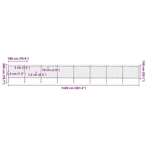Ogrodzenie ogrodowe z obręczą stalową 1426x150 cm, czarne