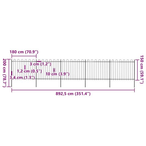 Ogrodzenie ogrodowe z obręczą stalową 892,5x150 cm, czarne