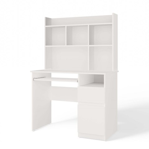 Biurko PORTO Prawe Z Nadstawką Biel Mat Szuflada Półki Do Biura Pokoju