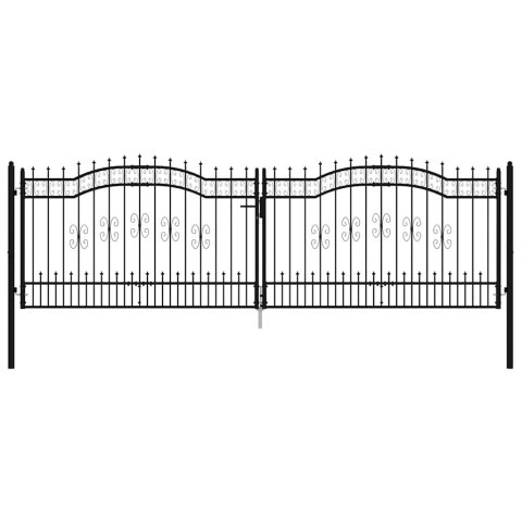 Brama ogrodzeniowa z włócznią, czarna, 406x125 cm, malowana proszkowo, stal