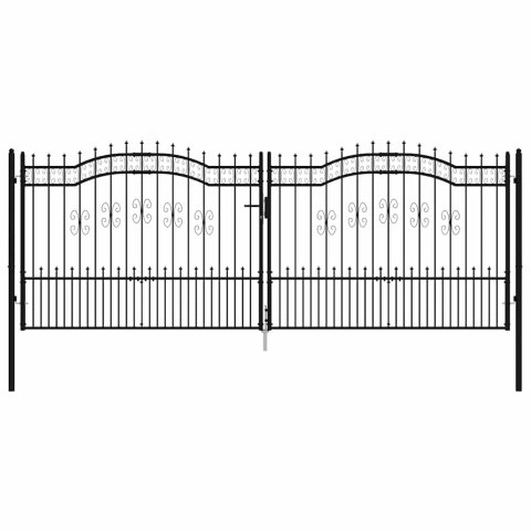 Brama ogrodzeniowa z włócznią, czarna, 406x150 cm, malowana proszkowo, stal