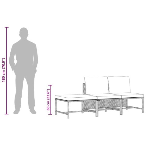 3-częściowa sofa do ogrodu, z poduszkami, szara, polirattanowa