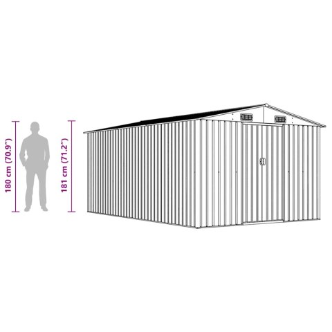 Szopa ogrodowa, 257 x 392 x 181 cm, metal, szara