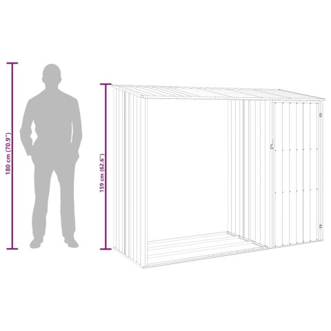 Szopa z wiatą na drewno, zielona, 245x98x159 cm, stal