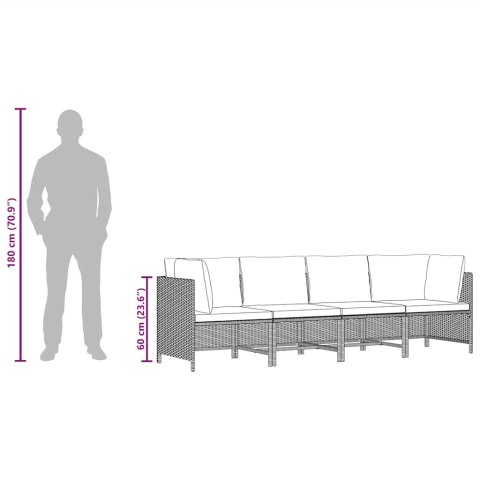 4-osobowa sofa ogrodowa z poduszkami, polirattan, czarna