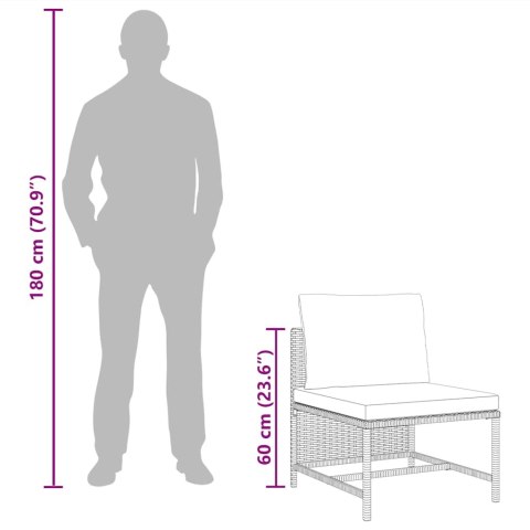 Środkowa sofa modułowa z poduszką, polirattan, czarna