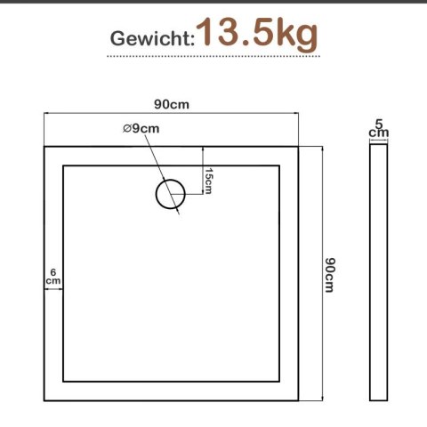 Aquamarin Brodzik Square 90 x 90 cm