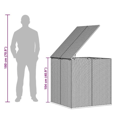 Skrzynia na poduszki ogrodowe, rattan PE, 100x97,5x104 cm, brąz