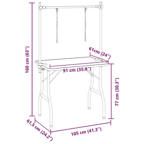 Stół groomerski z dwoma smyczami, regulowany