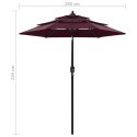 3-poziomowy parasol na aluminiowym słupku, bordowy, 2 m