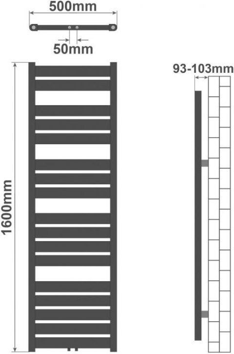 AQUAMARIN Grzejnik łazienkowy pionowy 1600 x 500 mm