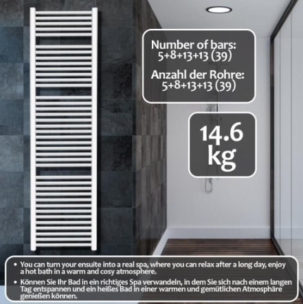 AQUAMARIN Grzejnik łazienkowy pionowy 1800 x 600 mm, biały