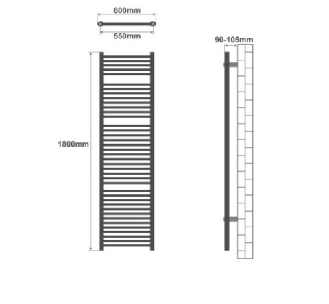 AQUAMARIN Grzejnik łazienkowy pionowy 1800 x 600 mm, biały