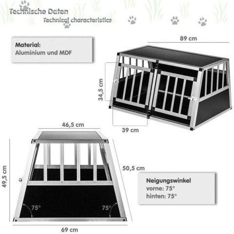 Aluminiowa skrzynia transportowa dla psów dwudrzwiowa tylna