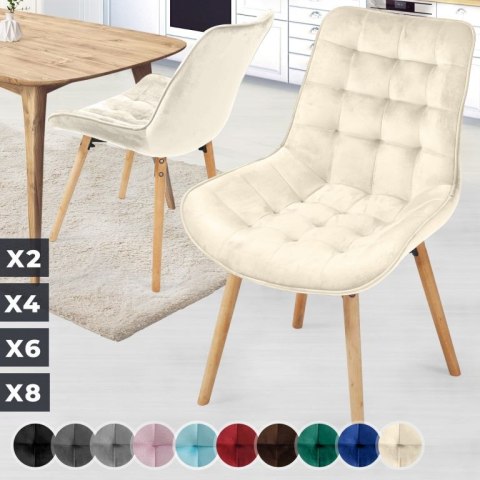 MIADOMODO Zestaw pikowanych krzeseł do jadalni, kremowy 2szt