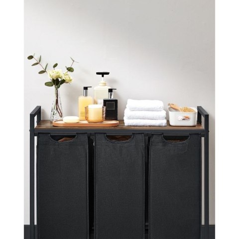 Kosz na pranie z 3 x 38l stal, drewno