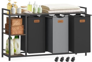 Kosz na pranie z półkami VASAGLE, 3 komory, 150L, na kółkach