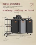 Kosz na pranie z półkami VASAGLE, 3 komory, 150L, na kółkach