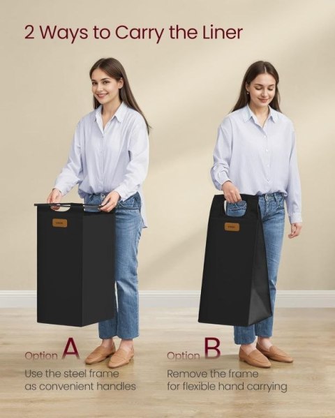 Kosz na pranie z półkami VASAGLE, 3 komory, 150L, na kółkach