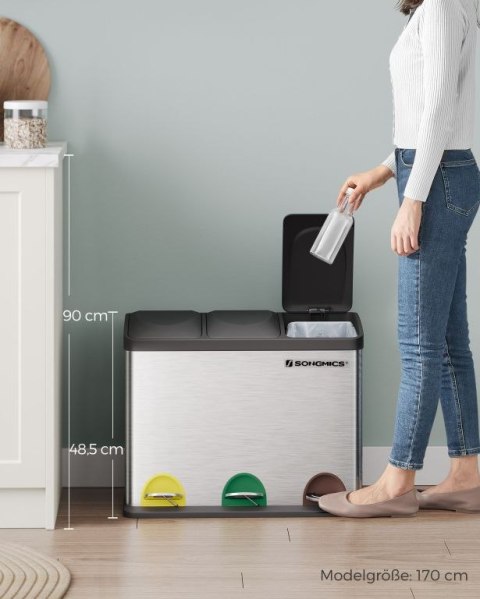 Kosz na śmieci do segregacji 3x15l stal nierdzewna pedałowy