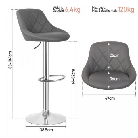 MIADOMODO Krzesło barowe 2szt, bez podłokietnika, szare