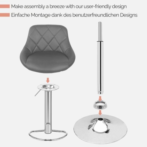 MIADOMODO Krzesło barowe 2szt, bez podłokietnika, szare