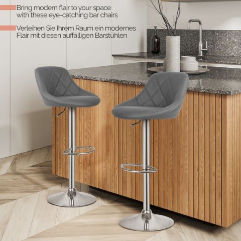 MIADOMODO Krzesło barowe 2szt, bez podłokietnika, szare