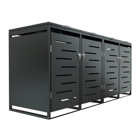 Metalowy schowek na 4 kosze na śmieci, antracyt 264×116×80cm